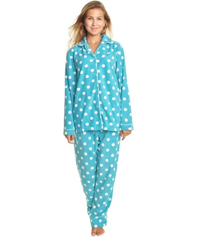 Women's Cozy Fleece Pajama Set - Aqua and White Dot With Pockets on the Pants - CB12N856LBJ $42.82 Sets