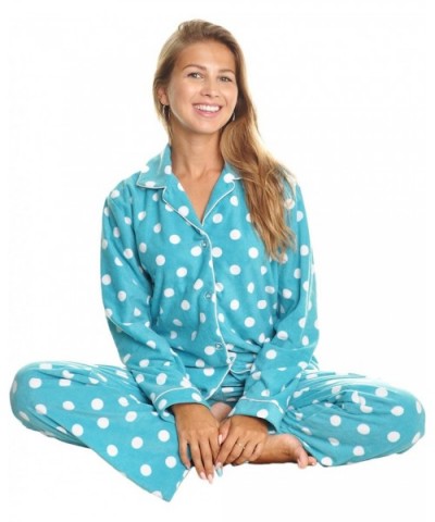 Women's Cozy Fleece Pajama Set - Aqua and White Dot With Pockets on the Pants - CB12N856LBJ $42.82 Sets