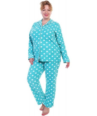 Women's Cozy Fleece Pajama Set - Aqua and White Dot With Pockets on the Pants - CB12N856LBJ $42.82 Sets