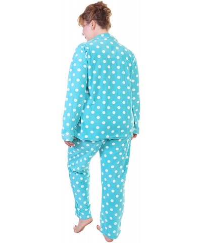 Women's Cozy Fleece Pajama Set - Aqua and White Dot With Pockets on the Pants - CB12N856LBJ $42.82 Sets