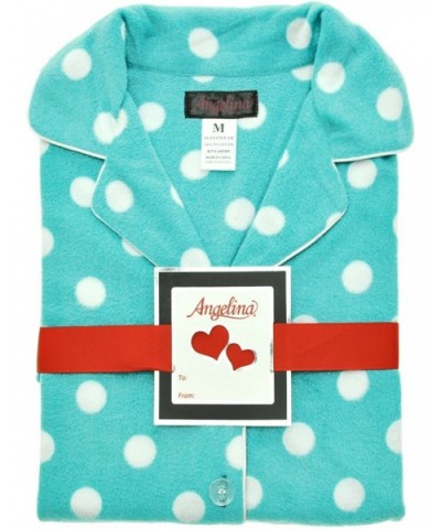 Women's Cozy Fleece Pajama Set - Aqua and White Dot With Pockets on the Pants - CB12N856LBJ $42.82 Sets