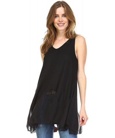 Women's Sleveless Flare Full Slip Dress with Sheer Scoop Bottom - Scoop-black - C112NYN1GBH $34.30 Slips