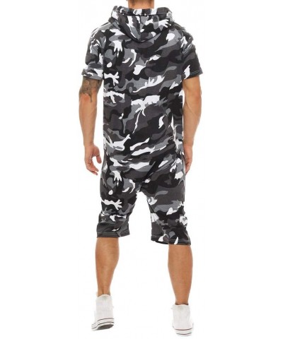 Men's Rompers Male Zipper Jumpsuit Shorts Camouflage One Piece Outfits Short Sleeve Casua Overalls Pajamas - Black - C0193WH8...