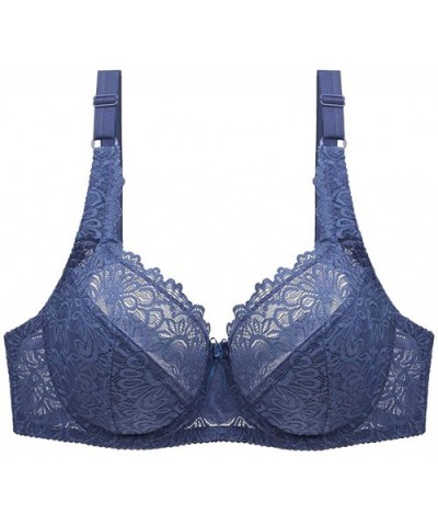Women Floral Lace Bralette Padded Breathable Racerback Lace Bra Bustier Brassieres - Blue - C118UEMTIGH $16.69 Bras