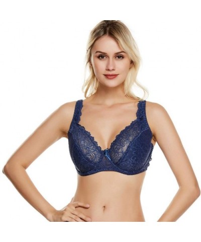 Women Floral Lace Bralette Padded Breathable Racerback Lace Bra Bustier Brassieres - Blue - C118UEMTIGH $16.69 Bras