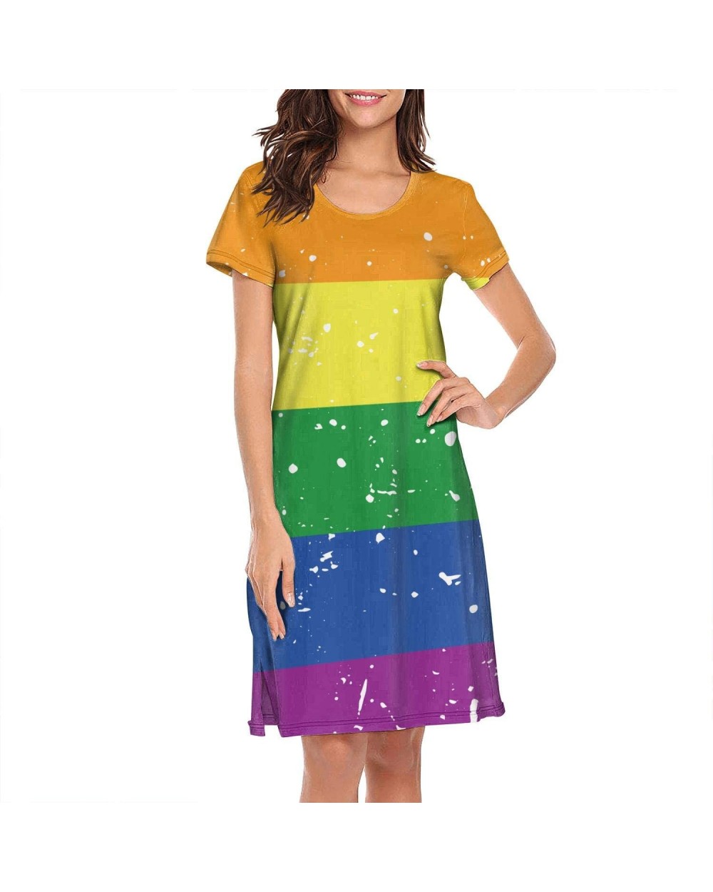 Crewneck Short Sleeve Nightgown Hawaii Printed Nightdress Sleepwear Women Pajamas Cute - Rainbow Flag - CW18X523ULX $49.49 Ni...