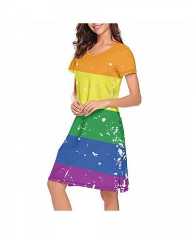 Crewneck Short Sleeve Nightgown Hawaii Printed Nightdress Sleepwear Women Pajamas Cute - Rainbow Flag - CW18X523ULX $49.49 Ni...