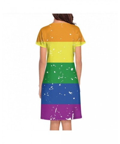 Crewneck Short Sleeve Nightgown Hawaii Printed Nightdress Sleepwear Women Pajamas Cute - Rainbow Flag - CW18X523ULX $49.49 Ni...