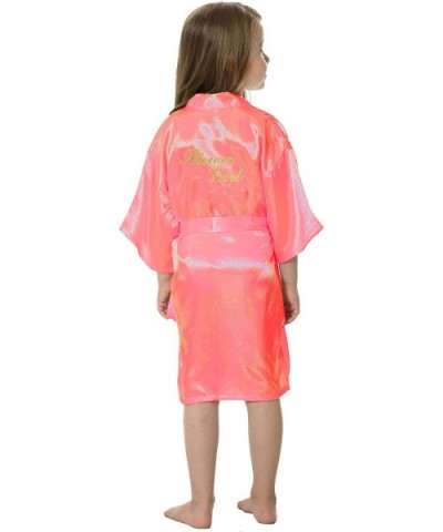 Satin Kimono Wedding Party Getting Ready Robe with Gold Glitter - Watermelon Red(flower Girl) - CW183Y4C8GL $15.18 Robes