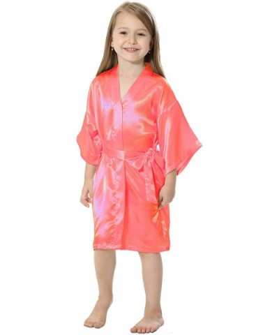 Satin Kimono Wedding Party Getting Ready Robe with Gold Glitter - Watermelon Red(flower Girl) - CW183Y4C8GL $15.18 Robes