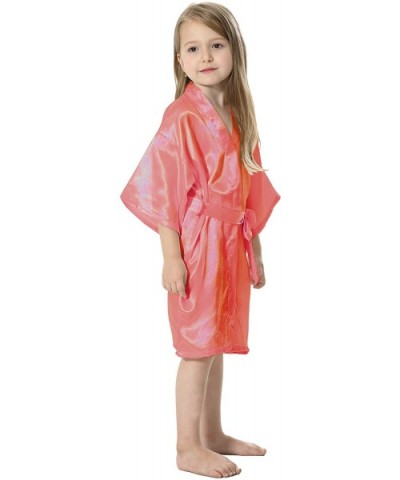 Satin Kimono Wedding Party Getting Ready Robe with Gold Glitter - Watermelon Red(flower Girl) - CW183Y4C8GL $15.18 Robes