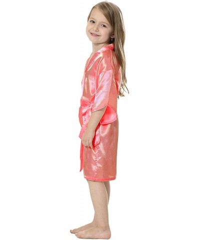 Satin Kimono Wedding Party Getting Ready Robe with Gold Glitter - Watermelon Red(flower Girl) - CW183Y4C8GL $15.18 Robes