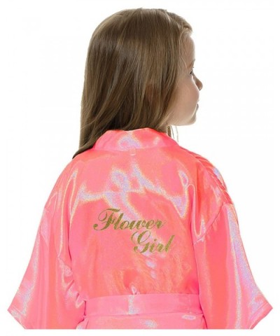 Satin Kimono Wedding Party Getting Ready Robe with Gold Glitter - Watermelon Red(flower Girl) - CW183Y4C8GL $15.18 Robes