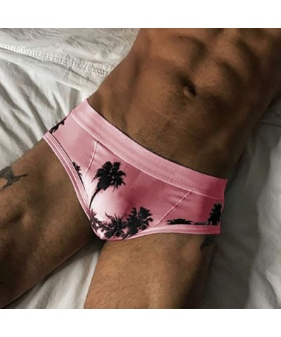 Summer Men's Sexy Printed Underwear Men's Beach Swimming Underwear - Pink - CL18SYT48T2 $19.57 Boxer Briefs