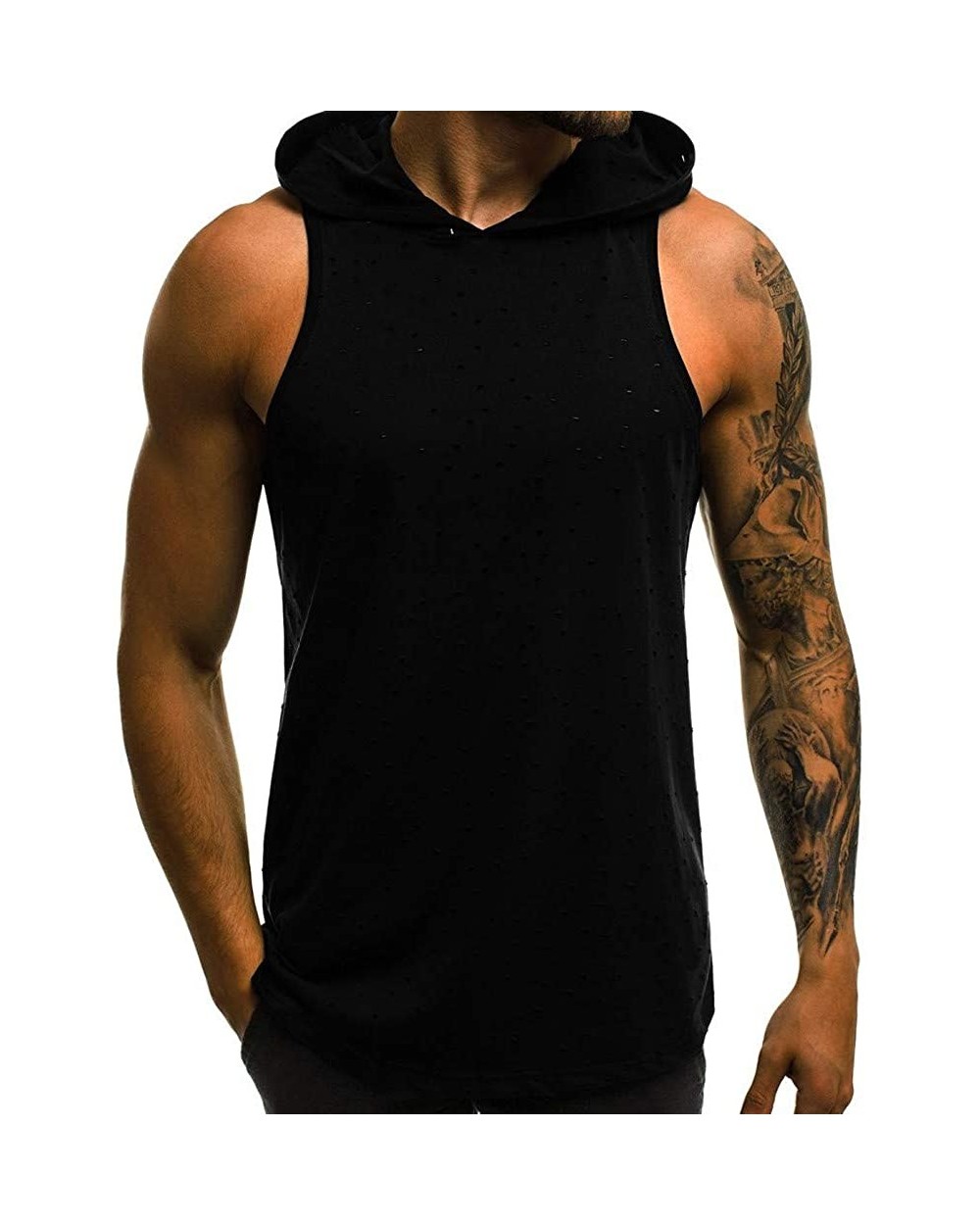 Men's Workout Hooded Tank Tops Bodybuilding Muscle Cut Off T Shirt Sleeveless Gym Hoodies - Black a - CP194EALITD $22.89 Slee...