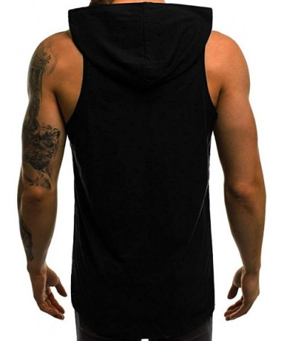 Men's Workout Hooded Tank Tops Bodybuilding Muscle Cut Off T Shirt Sleeveless Gym Hoodies - Black a - CP194EALITD $22.89 Slee...