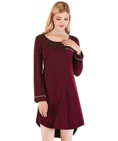 Nightgowns Women Cotton Night Shirt for Sleeping Sleepwear Short Sleeve Print Sleep Shirts - H0022 Wine Red - CU199O7AK7R $34...