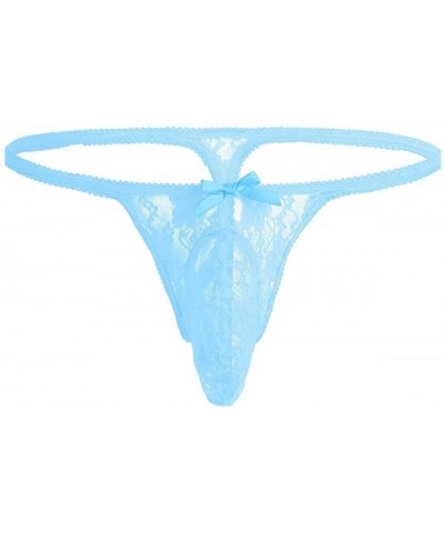 Mens Sissy Floral Lace Crossdress See-Through Bulge Pouch Bikini Briefs G-String Thongs Underwear - Sky Blue - CE190RCIUA9 $2...