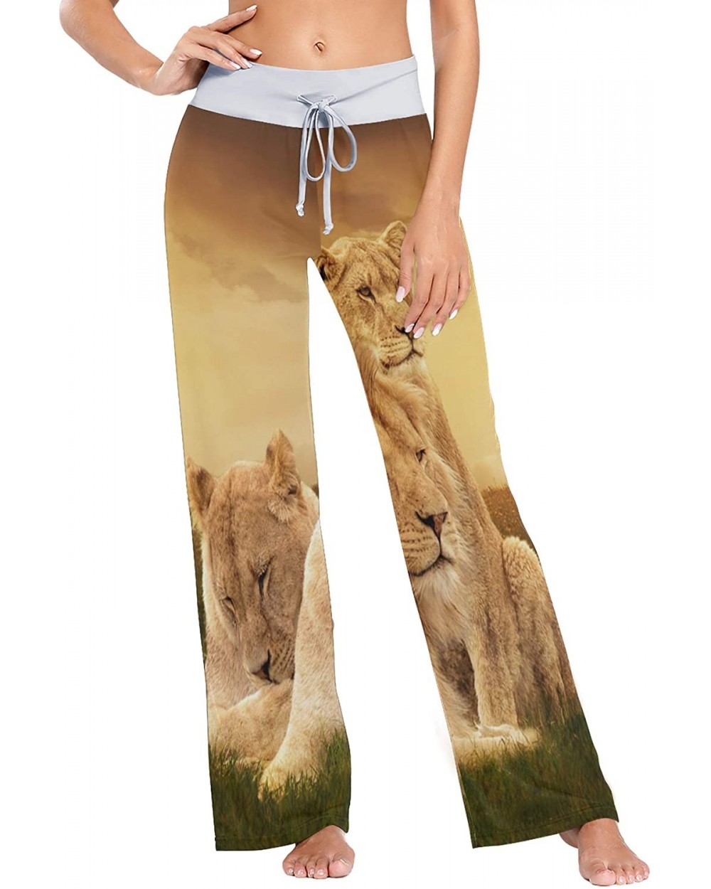 Animal Lion Family Women Loose Palazzo Casual Drawstring Sleepwear Print Yoga Pants - C019CSHSX0I $36.50 Bottoms