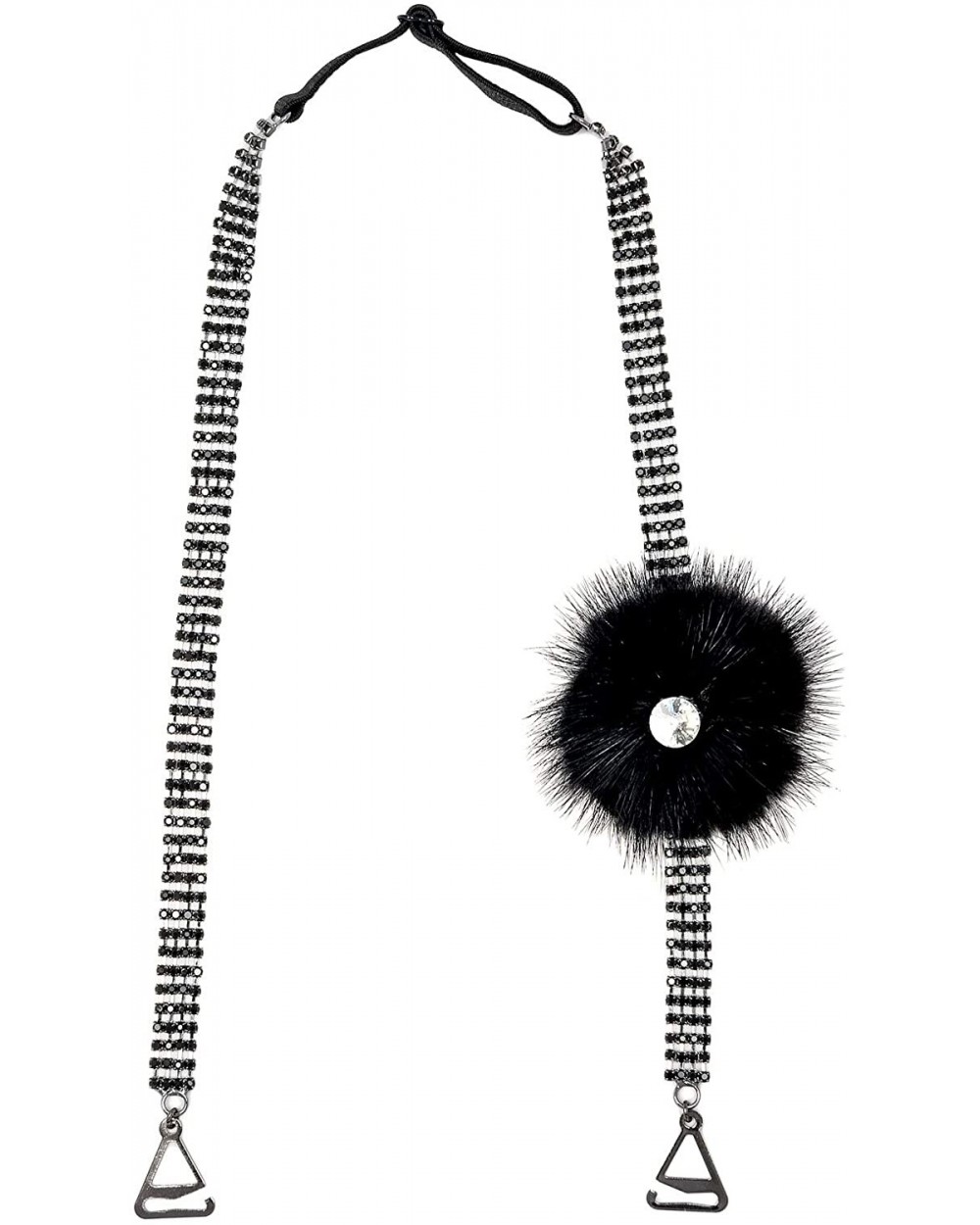 Halter Style Rhinestone - Black With Black Pompom - C118KOR8R82 $31.41 Accessories