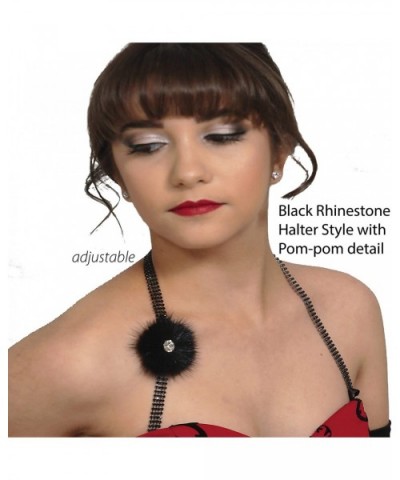 Halter Style Rhinestone - Black With Black Pompom - C118KOR8R82 $31.41 Accessories