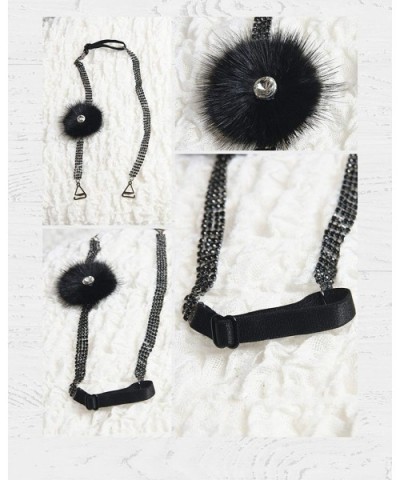 Halter Style Rhinestone - Black With Black Pompom - C118KOR8R82 $31.41 Accessories