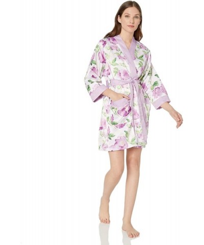 Womens Premium Lavender Floral Silky Kimono Robe - Lavender - CY12O3ION1T $47.69 Robes