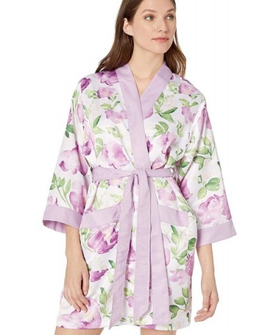 Womens Premium Lavender Floral Silky Kimono Robe - Lavender - CY12O3ION1T $47.69 Robes