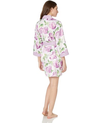 Womens Premium Lavender Floral Silky Kimono Robe - Lavender - CY12O3ION1T $47.69 Robes