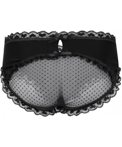 Sissy Pouch Panties Men's Lace Transparent Bikini Open Butt Bikini Thongs - Black - C6188WM748H $27.22 Briefs