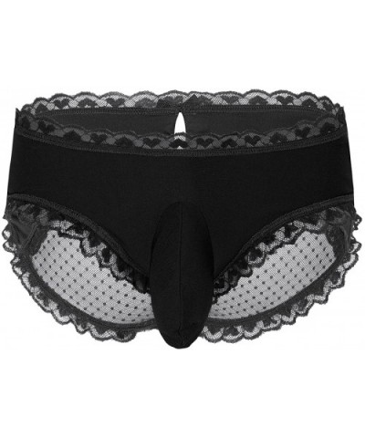 Sissy Pouch Panties Men's Lace Transparent Bikini Open Butt Bikini Thongs - Black - C6188WM748H $27.22 Briefs