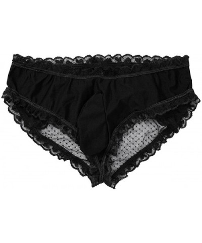 Sissy Pouch Panties Men's Lace Transparent Bikini Open Butt Bikini Thongs - Black - C6188WM748H $27.22 Briefs