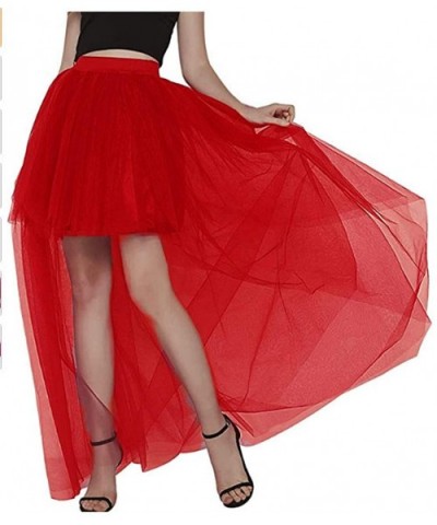 Women's Mesh Tulle High Low Dance Party Skirt A-Line Petticoat for Dresses - Red - CB19C93Q2TO $59.03 Slips