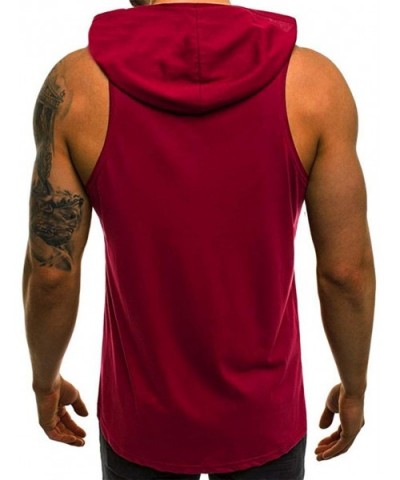 Printing Hooded for Men- Hipster Casual Bodybuilding Muscle Gilet Waistcoat Sleeveless Sweatshirt Vest Tank Tops - Red - CR18...