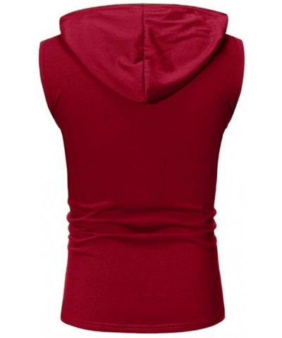 Printing Hooded for Men- Hipster Casual Bodybuilding Muscle Gilet Waistcoat Sleeveless Sweatshirt Vest Tank Tops - Red - CR18...