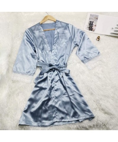 Women Sexy Long Lingerie Robe Nightgown Bathrobe Pajamas Sleepwear Bathrobes Kimono Robes Sleepwear - Light Blue - C0193YEMW2...