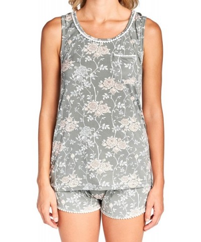 Women's Floral Sleeveless Tank and Pajama Shorts Set - Grey White - CB18L2IX66R $46.66 Sets