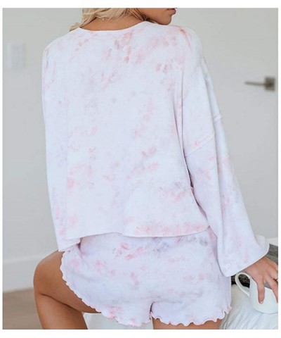 Women 2 Piece Tie Dye Pajama Set Long Ruffles Sleeve Tops and Shorts Lounge Set Nightwear Sleepwear - CN190ZRZ57K $34.80 Sets