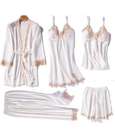 Women Lingerie Nightgowns Pajamas Set Satin Smooth Breathable Fabric Sleepwear - White - CF199L4L4Q7 $51.52 Sets