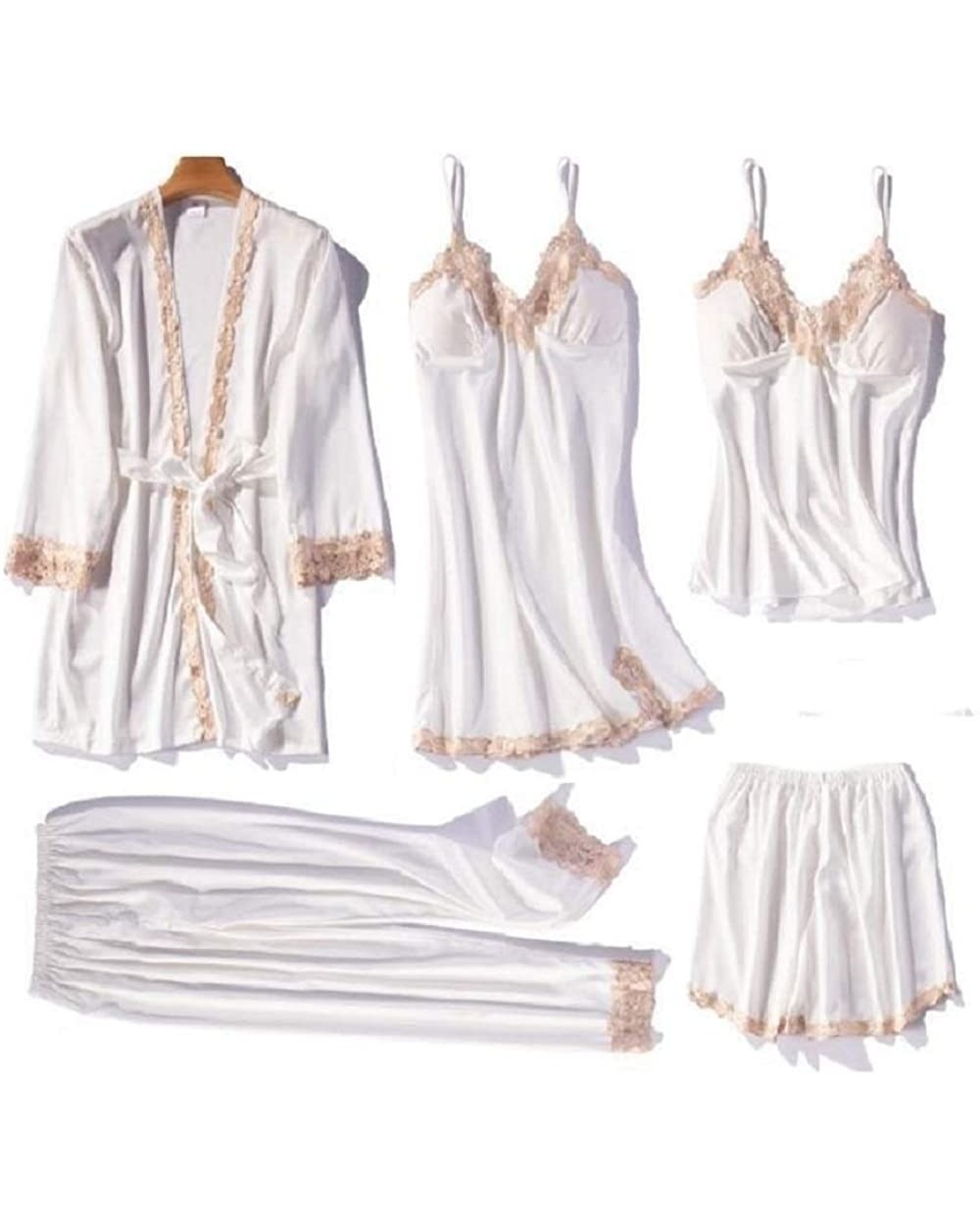 Women Lingerie Nightgowns Pajamas Set Satin Smooth Breathable Fabric Sleepwear - White - CF199L4L4Q7 $51.52 Sets