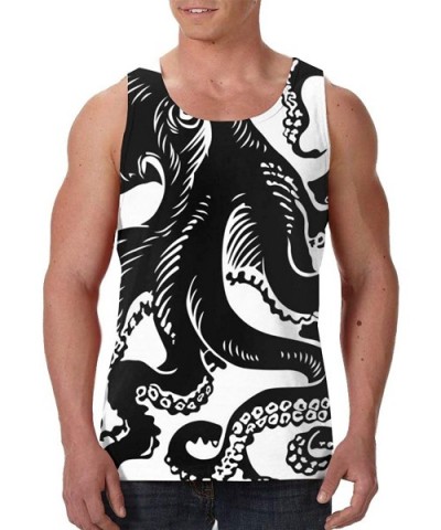 Men Muscle Tank Top Summer Beach Holiday Fashion Sleeveless Vest Shirts - Classic Black Octopus Tattoo Design White - C119DSQ...