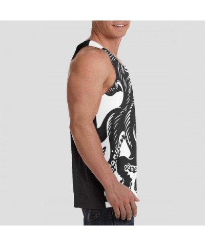 Men Muscle Tank Top Summer Beach Holiday Fashion Sleeveless Vest Shirts - Classic Black Octopus Tattoo Design White - C119DSQ...