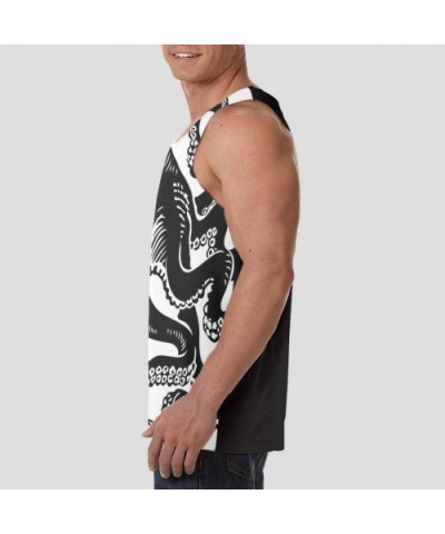 Men Muscle Tank Top Summer Beach Holiday Fashion Sleeveless Vest Shirts - Classic Black Octopus Tattoo Design White - C119DSQ...