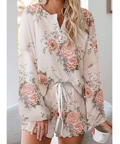 Womens Tie-Dye Printed Shorts Long Sleeve Tops 2 Piece Pajamas Set Sleepwear - Beige - CB1902S5G74 $49.76 Sets