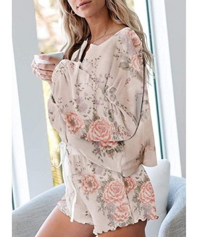 Womens Tie-Dye Printed Shorts Long Sleeve Tops 2 Piece Pajamas Set Sleepwear - Beige - CB1902S5G74 $49.76 Sets