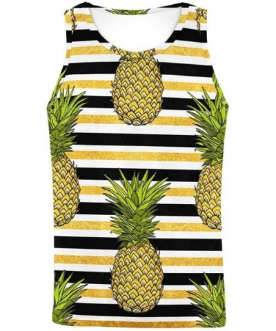 Men's Muscle Gym Workout Training Sleeveless Tank Top Pineapple and Gold Stripes - Multi1 - CT19DW7U65E $46.07 Undershirts