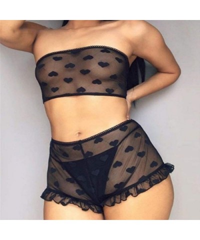 Women Sexy Lace Lingerie Nightwear Love Heart Two Piece Babydoll Bra Panty Underwear Set - CF19036A7YX $15.20 Baby Dolls & Ch...