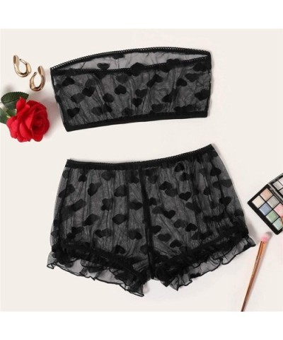 Women Sexy Lace Lingerie Nightwear Love Heart Two Piece Babydoll Bra Panty Underwear Set - CF19036A7YX $15.20 Baby Dolls & Ch...