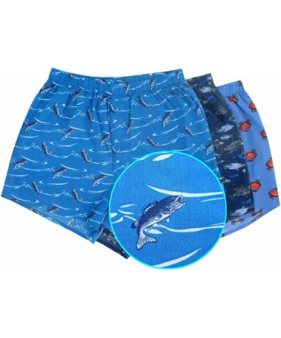 Men's Blue Fish Crab All Over Print Soft Cotton Boxer Shorts 3-Pack - CT193UR0M56 $48.38 Boxers