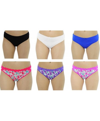 Thongs Panties for Women (Pack of 6) - Floral Lace/Solid Microfiber - C112OBHESFS $24.49 Panties